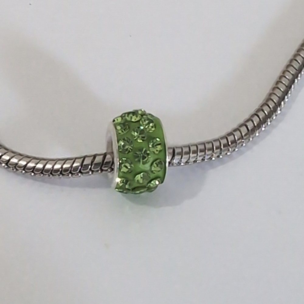 Silver Green with Green Rhinestones Charm for Pandora Style Bracelet